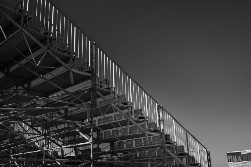 Empty beach stadium seating facing shoreline at Beach Stadium The Hague Strandweg Scheveningen