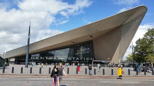 Rotterdam Centraal Station exterior architecture in Rotterdam, Netherlands