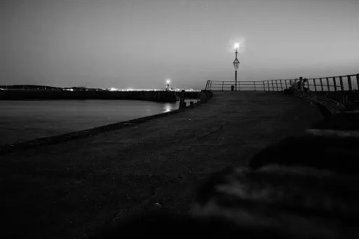 End of the road sign at Scheveningen harbour, The Hague, Netherlands